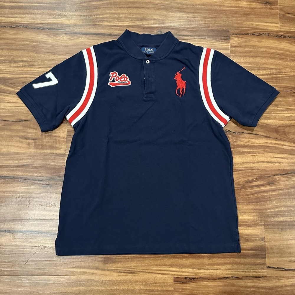 Polo Ralph Lauren Polo Shirt Boys XL 18-20 Blue Colorblock 67 Big Pony Rugby